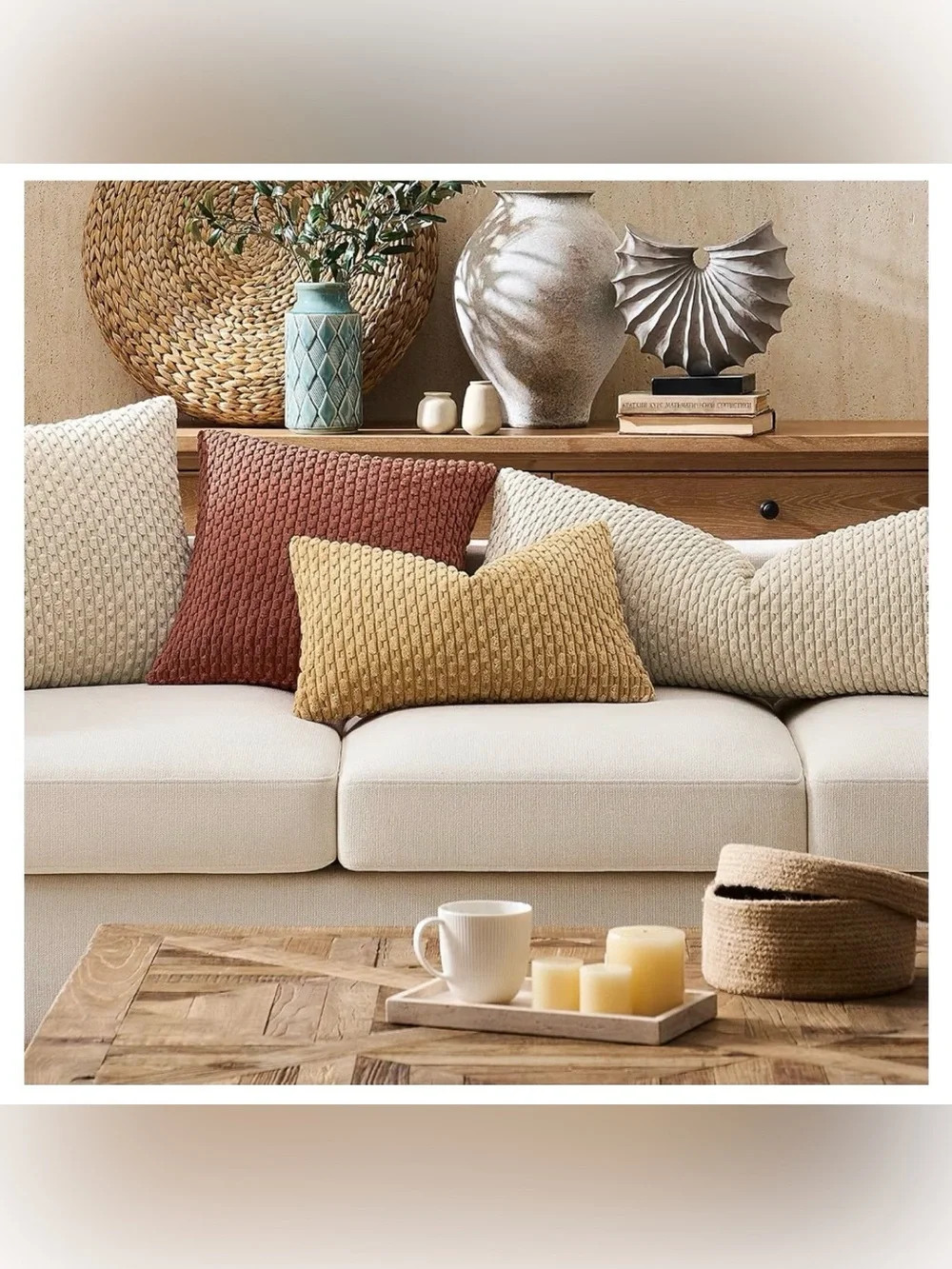 Soft Textured Corduroy Decorative Pillow Covers SQUARE 26x26” (2-pack) - TAN